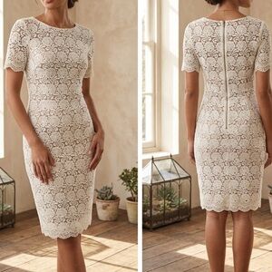REISS Cream Lace Midi Dress